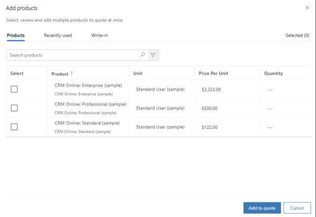 Snel meerdere producten toevoegen aan offertes in preview voor Microsoft Dynamics 365 Sales