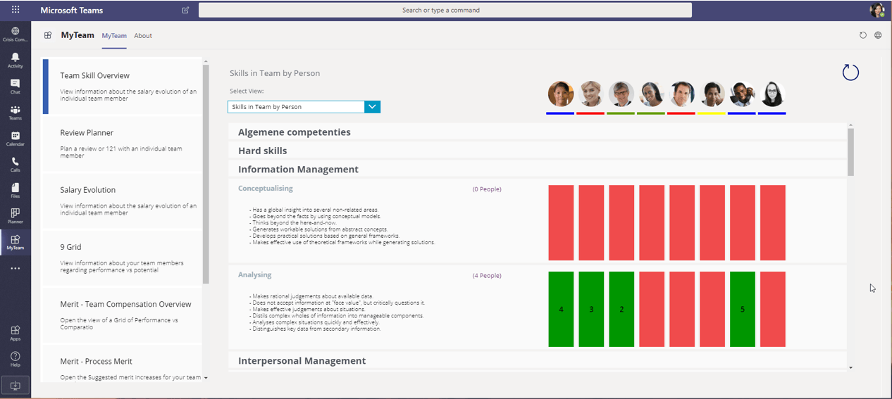 Get a clear view on your teams skillset and easily identify growth possibilities and new hire needs – All available for each manager with a simple click of a button in Teams.