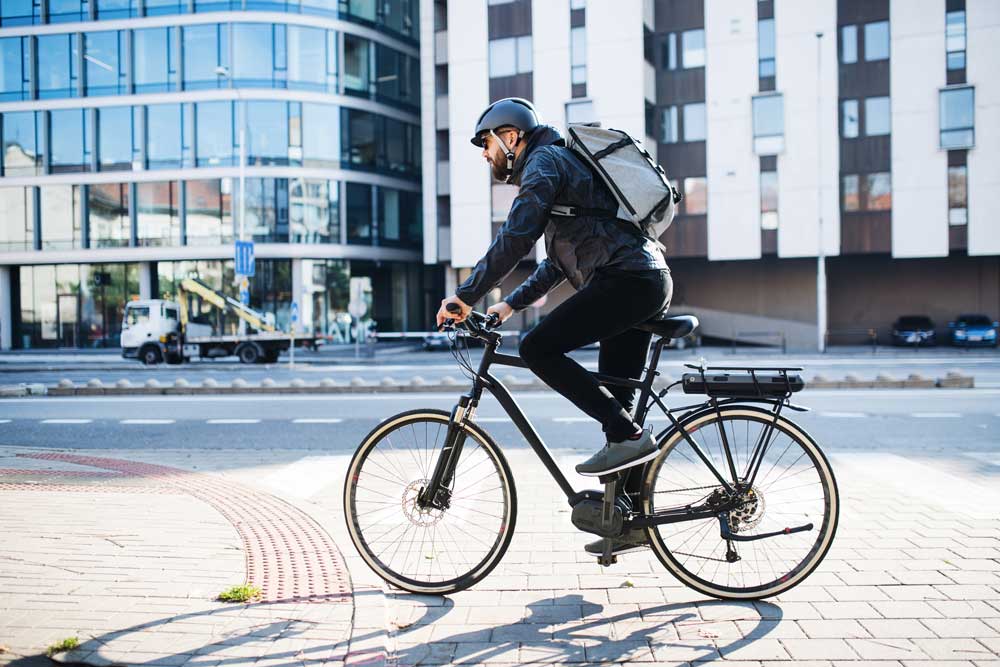 Man on bike in city